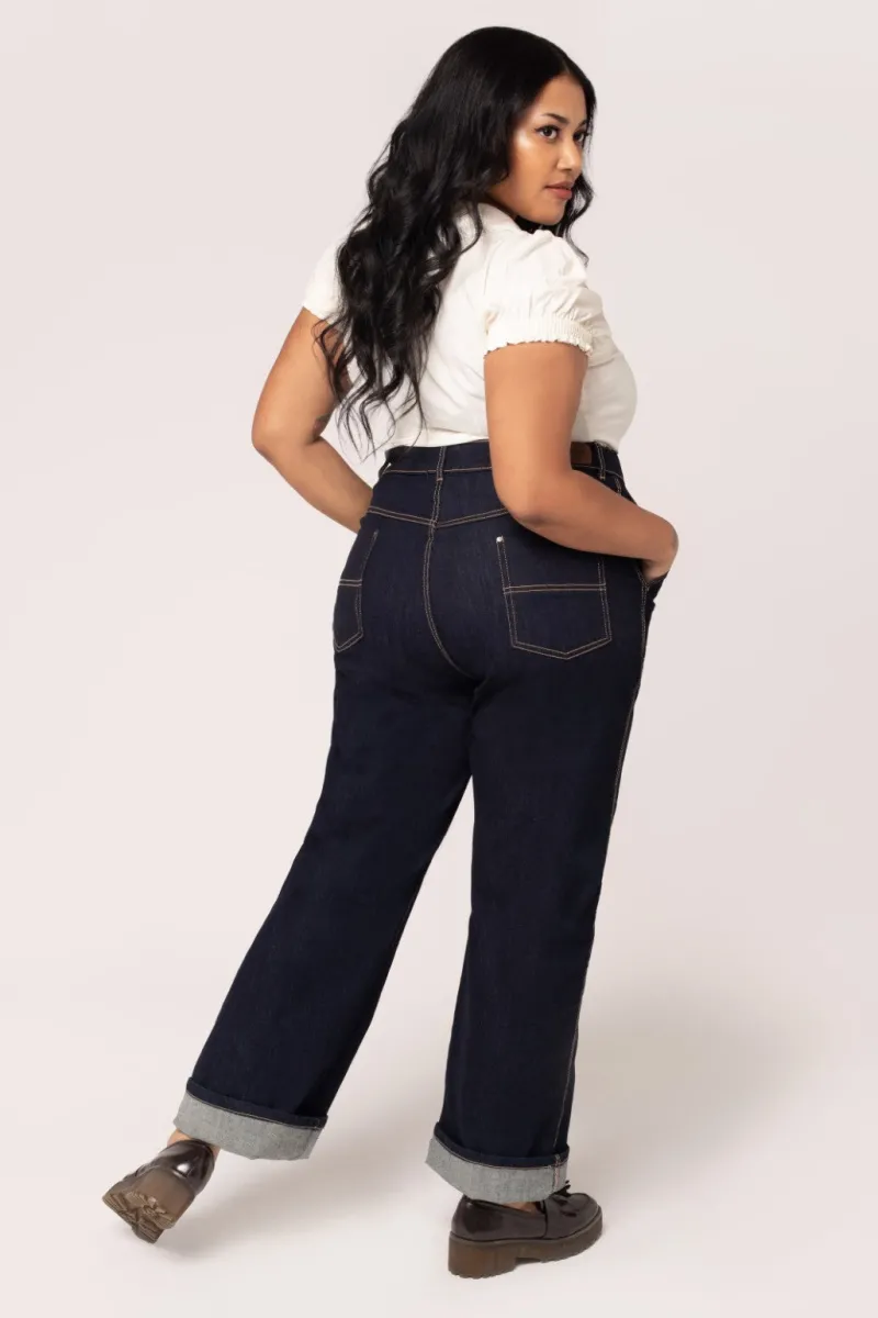 Hell Bunny Weston Denim Trousers Navy