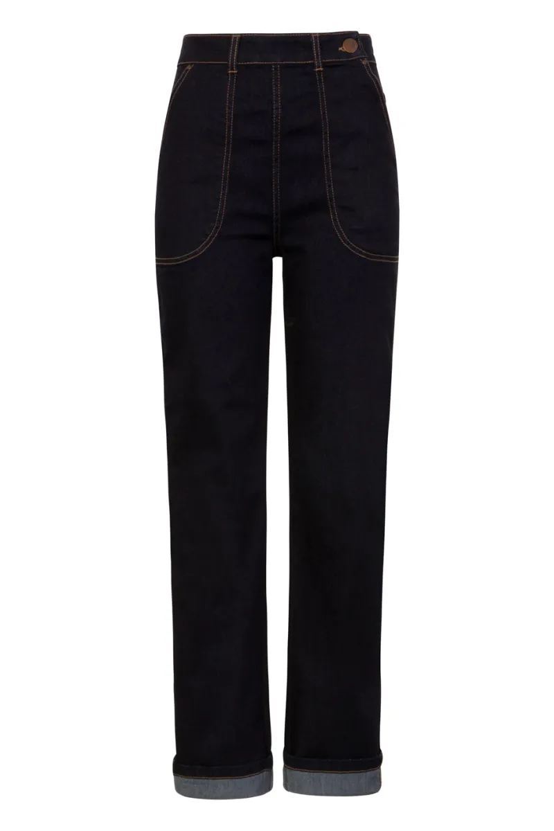 Hell Bunny Weston Denim Trousers Navy