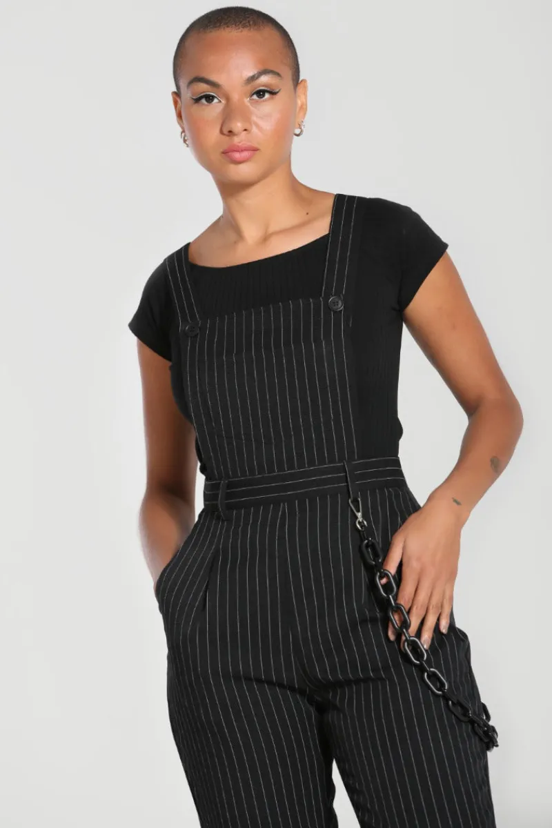 Hell Bunny Wolfie Dungarees Black Sale