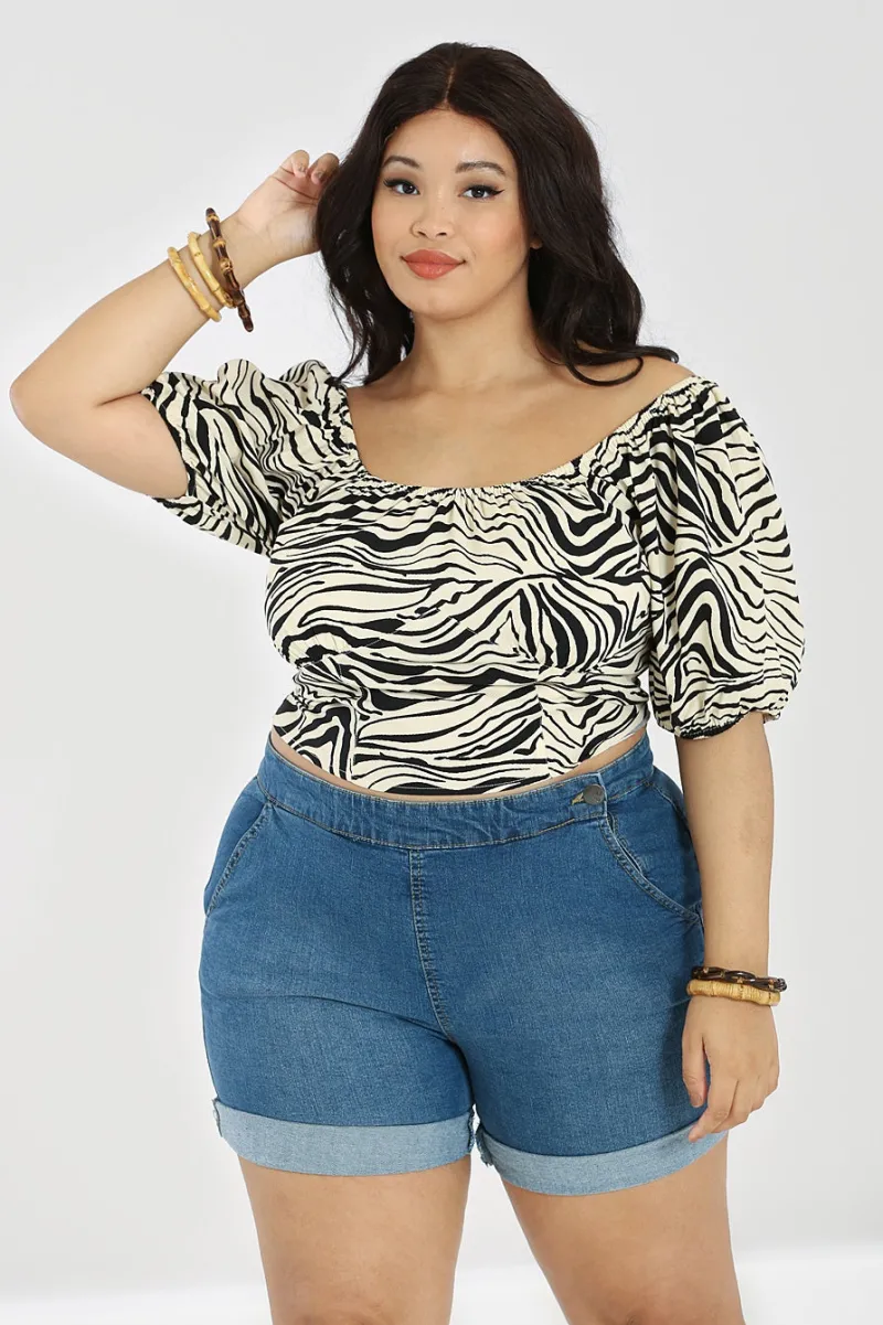 Hell Bunny Zebra Crop Top Ivory Hot