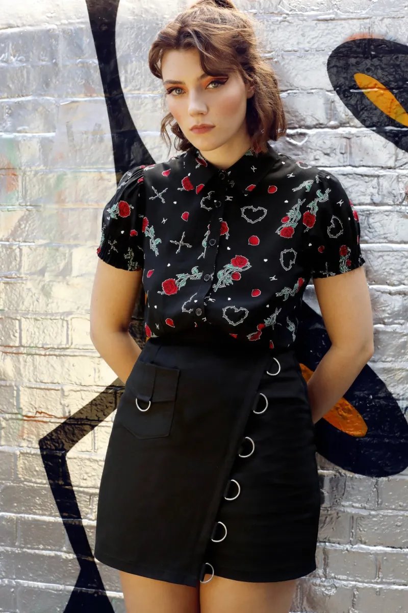 Hell Bunny Zoey Blouse Black Hot