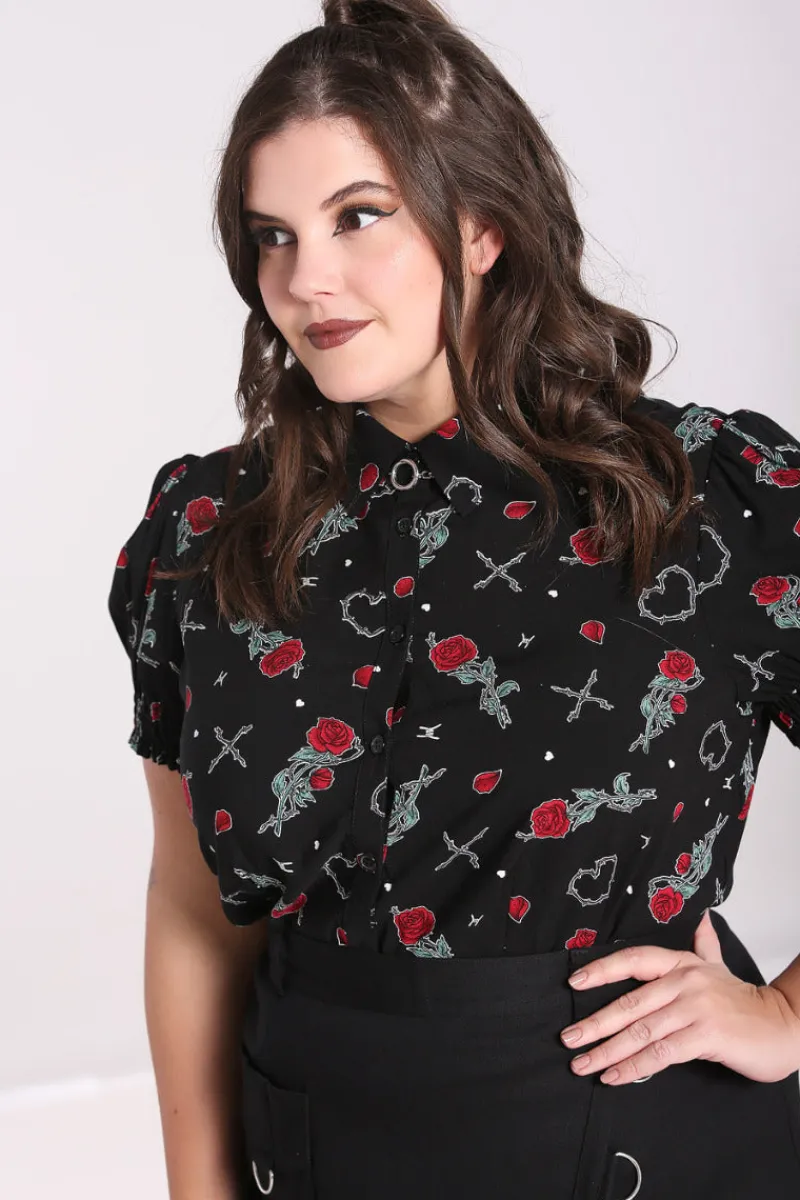Hell Bunny Zoey Blouse Black Hot